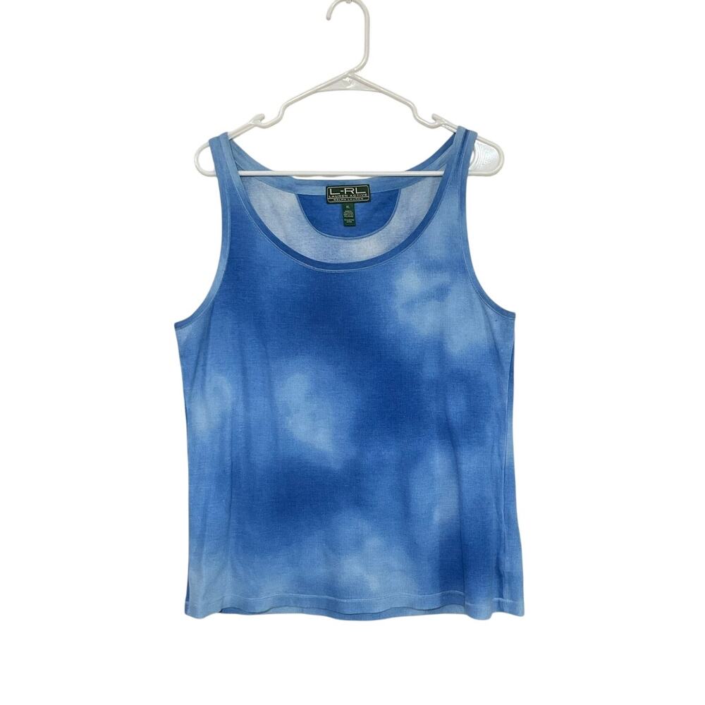 VTG 90s L-RL Lauren Active Tie Dye Ribbed Tank Top Blue Size X-Large Cotton